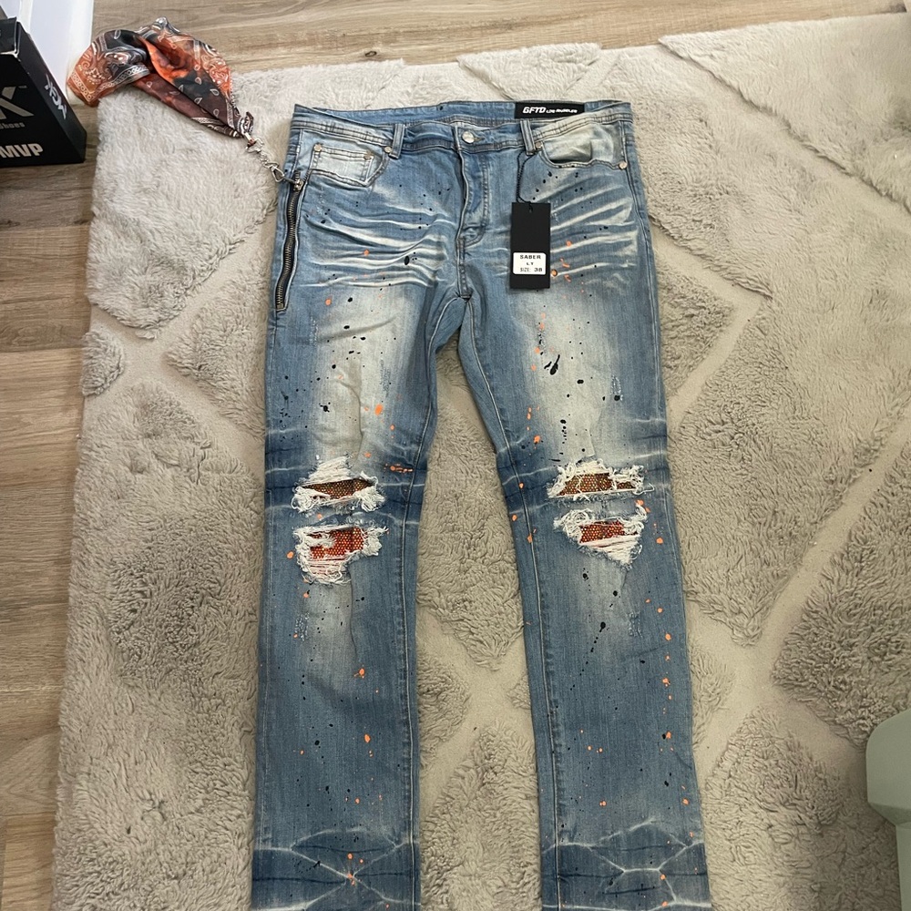 Men's Distressed Blue Jeans